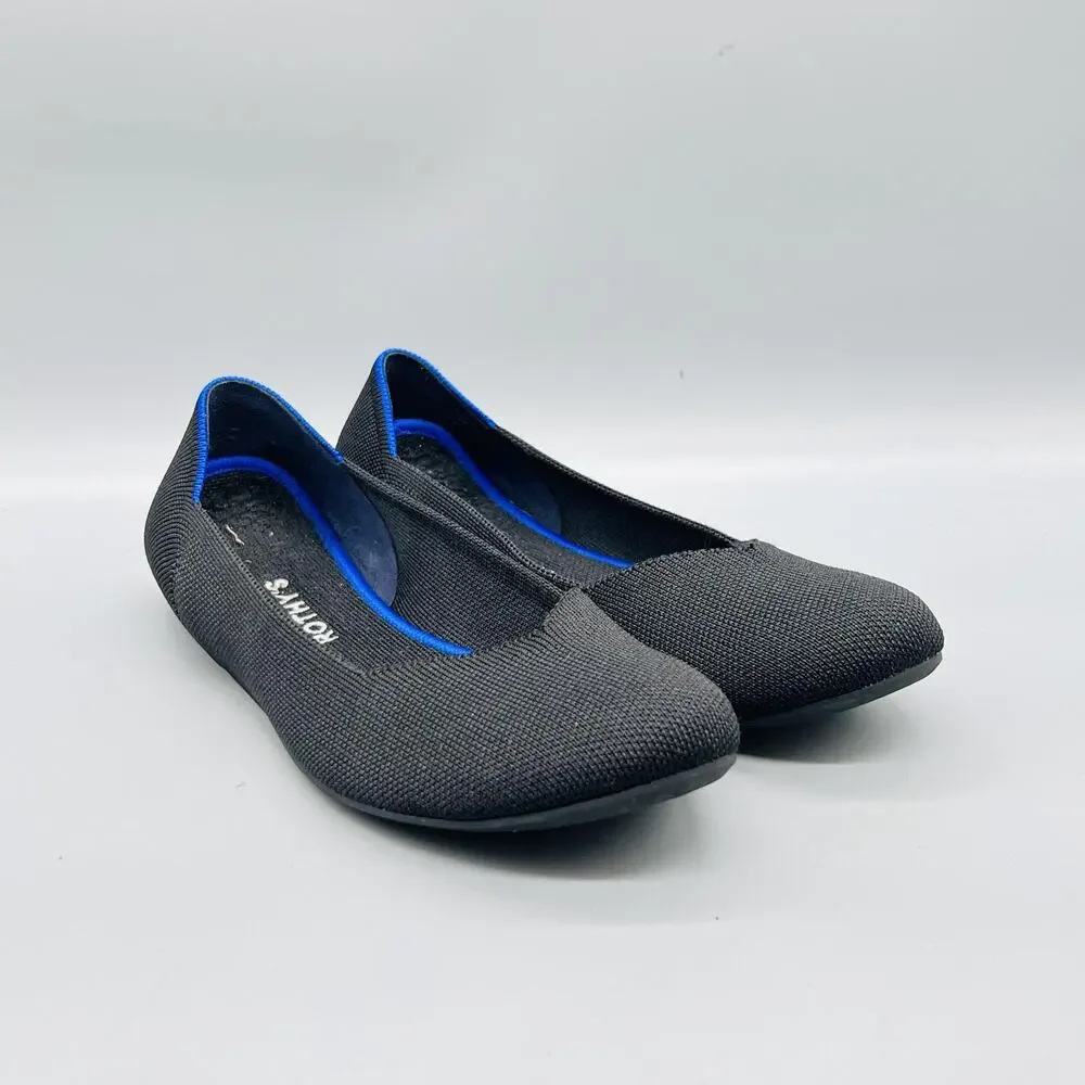 Rothy's Shoes Womens 10 Black Knit The Flat Ballet Flats Slip On Comfort Casual